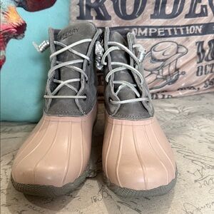 Sperry Gray and Pink Duck Boots